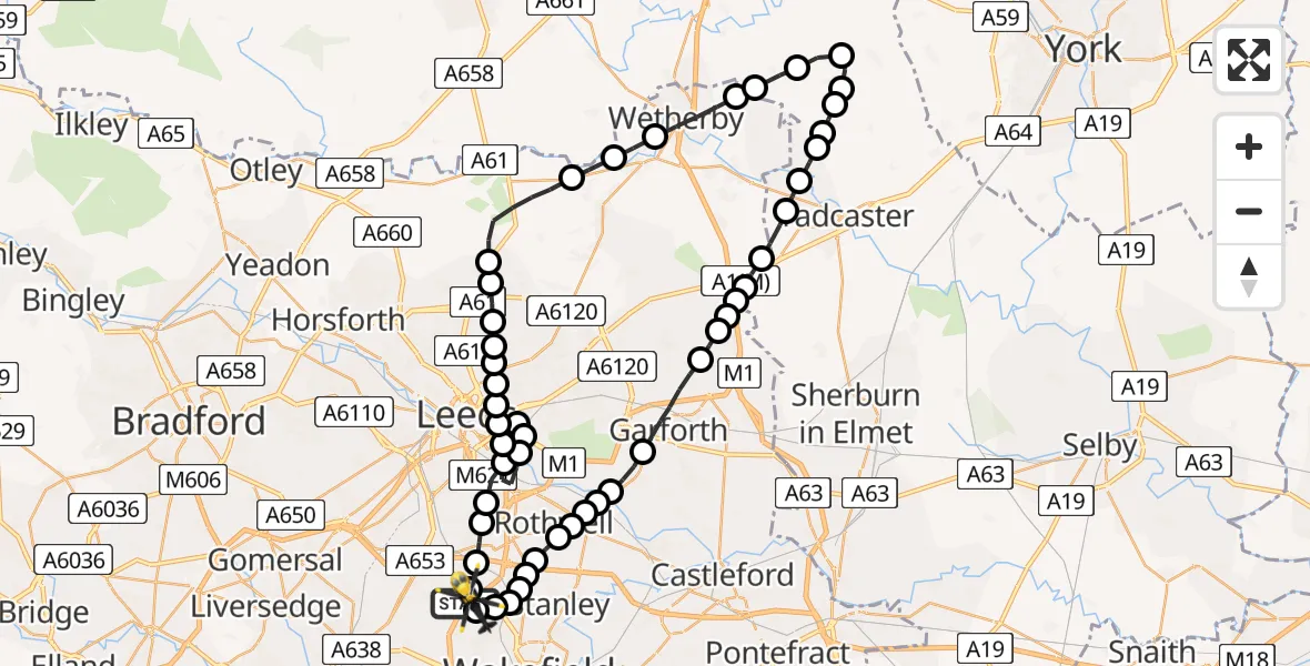 Flight route Police Helicopter East Ardsley - Brandy Carr, 03 July 2026, 21:54