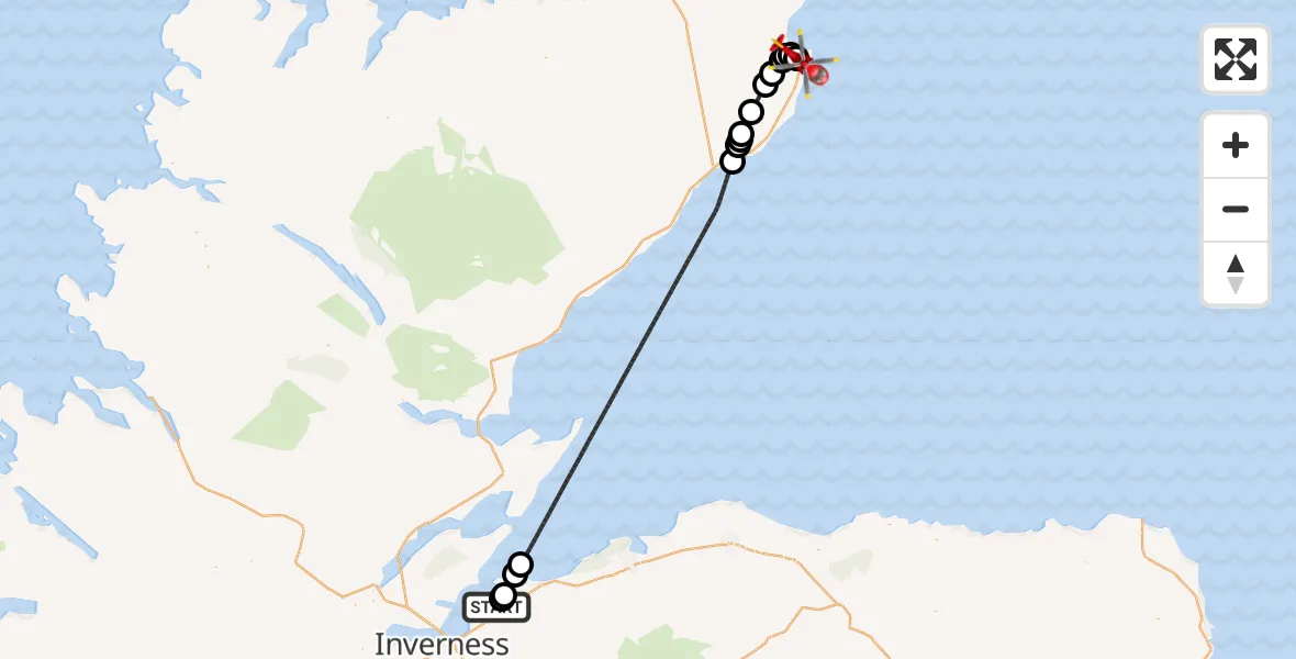 Flight route Air Ambulance Helicopter Inverness Airport - Wick John O'Groats Airport, 03 July 2026, 22:16
