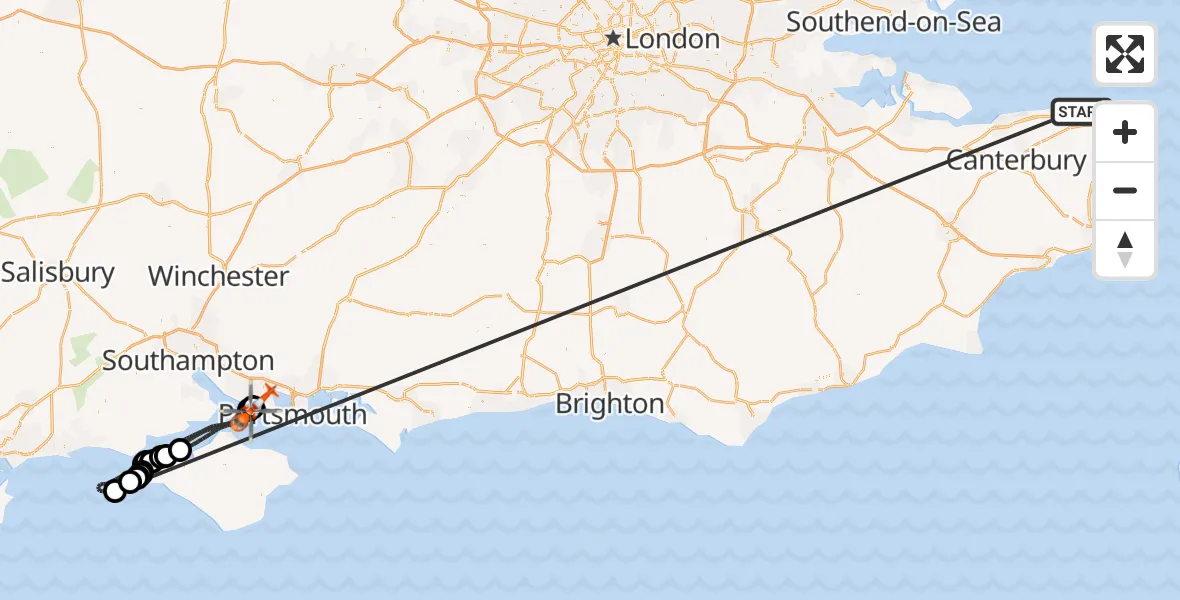 Flight route Coastguard Helicopter Minnis Bay - Solent Airport, 03 July 2026, 22:24