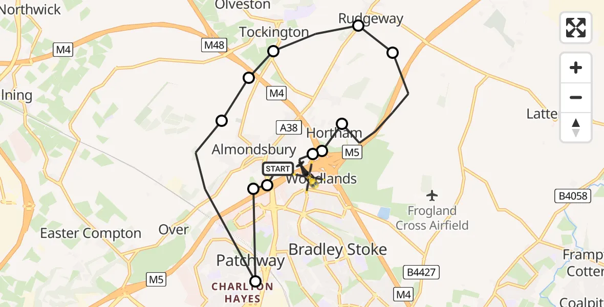 Flight route Police Helicopter Almondsbury Helicopter Base - Almondsbury Helicopter Base, 03 July 2026, 22:44