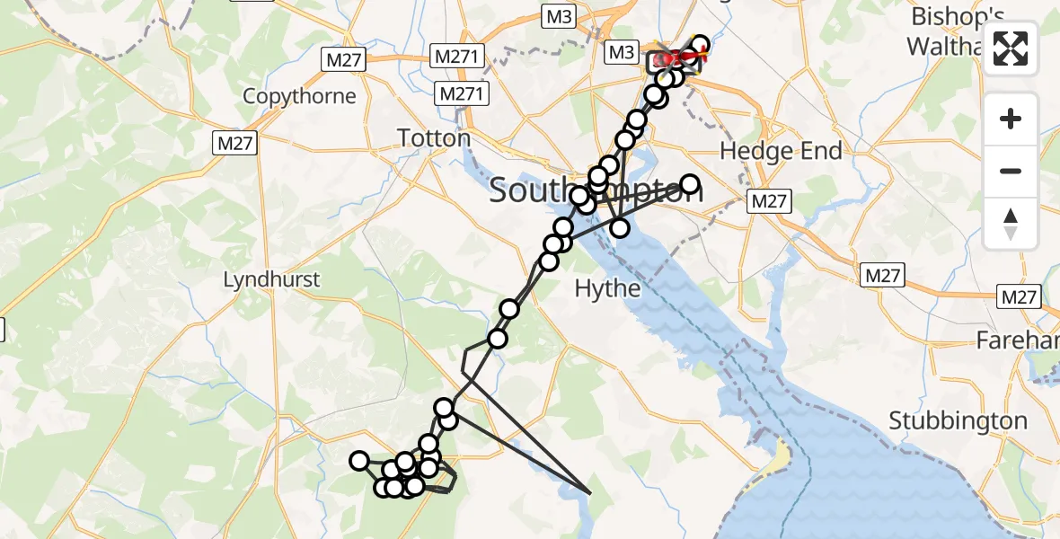 Flight route Air Ambulance Helicopter Southampton Airport - Southampton Airport, 03 July 2026, 22:47