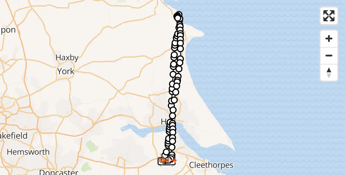 Flight route Coastguard Helicopter Humberside Airport - Humberside Airport, 03 July 2026, 22:55