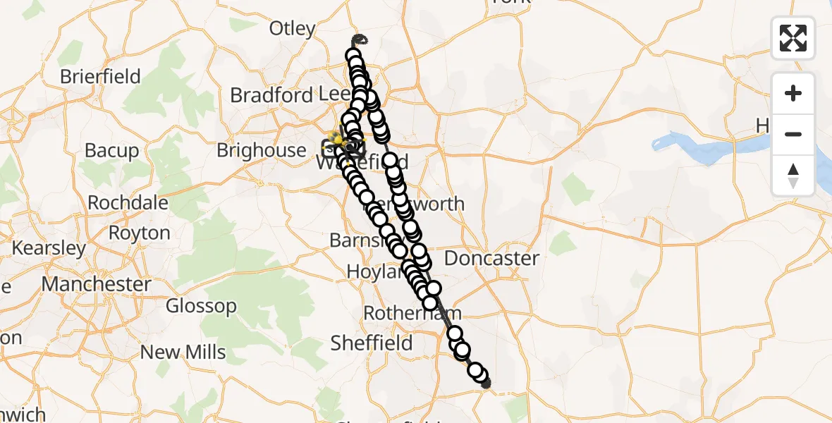 Flight route Police Helicopter East Ardsley - East Ardsley, 03 July 2026, 23:26