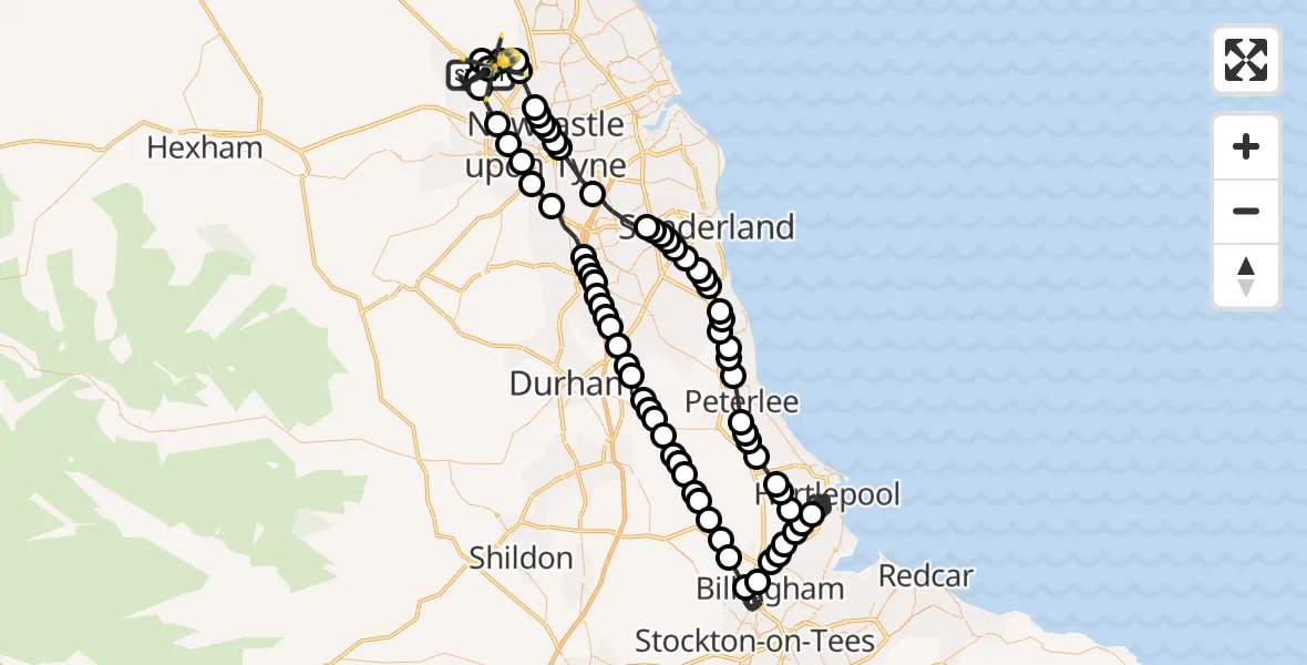 Flight route Police Helicopter Newcastle International Airport - Newcastle International Airport, 04 July 2026, 00:12