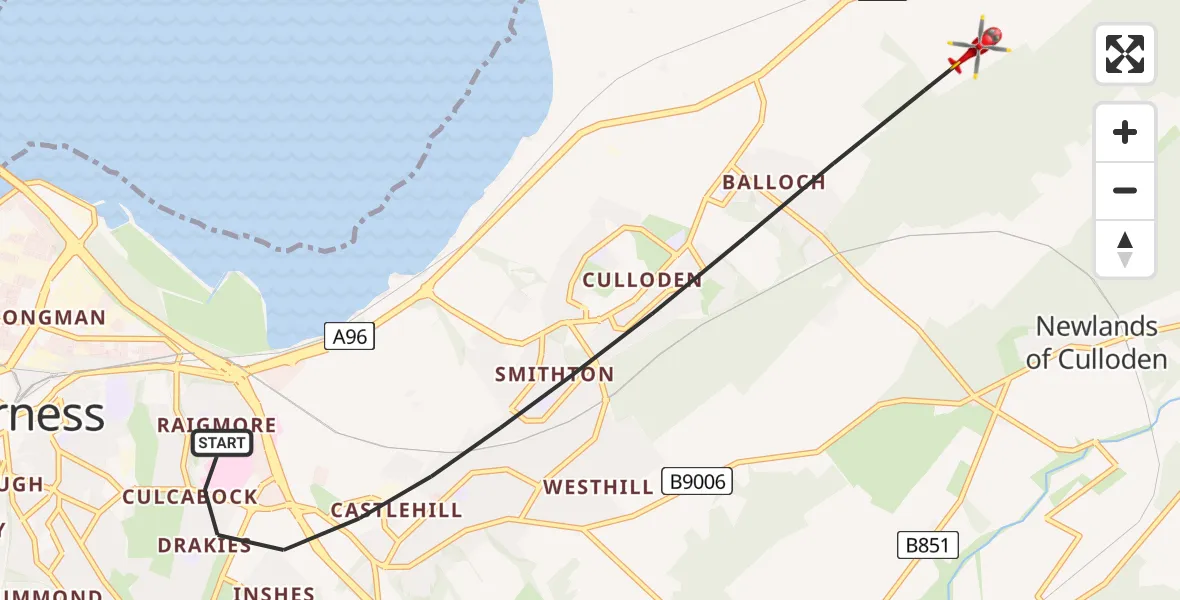 Flight route Air Ambulance Helicopter Inverness - Inverness, 04 July 2026, 00:22