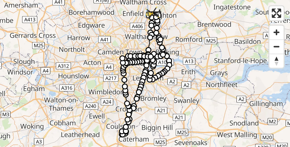 Flight route Police Helicopter Metropolitan Police Air Support Unit Lippitts Hill - Metropolitan Police Air Support Unit Lippitts Hill, 04 July 2026, 00:35