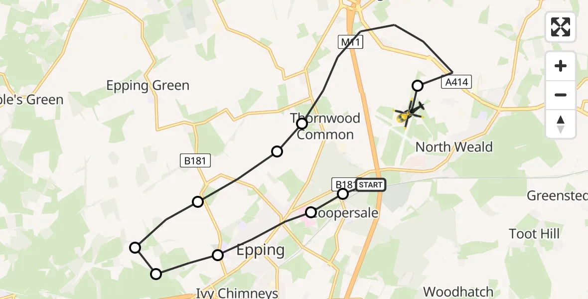 Flight route Police Helicopter North Weald Airfield - North Weald Airfield, 04 July 2026, 00:53