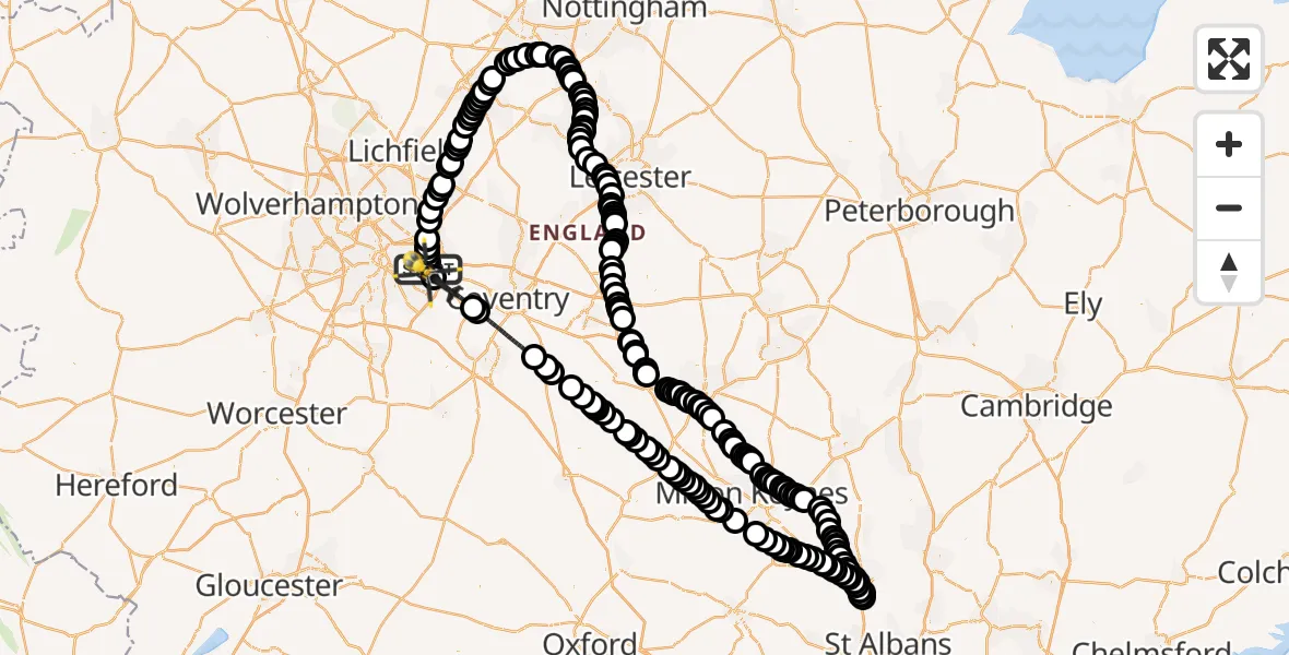 Flight route Police Helicopter Birmingham Airport - Birmingham Airport, 04 July 2026, 01:05