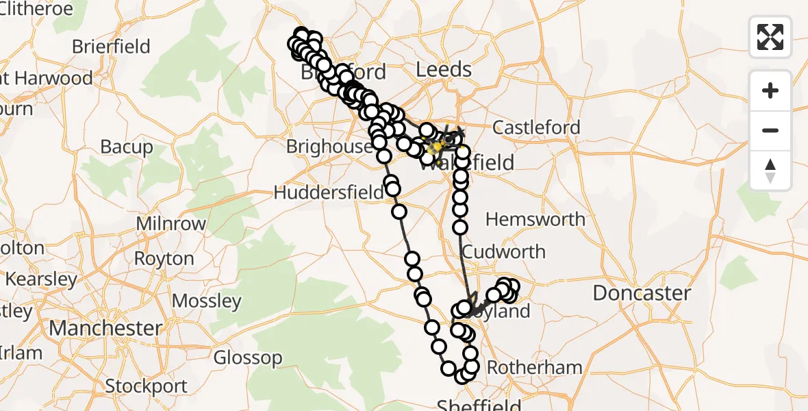 Flight route Police Helicopter East Ardsley - East Ardsley, 04 July 2026, 01:14