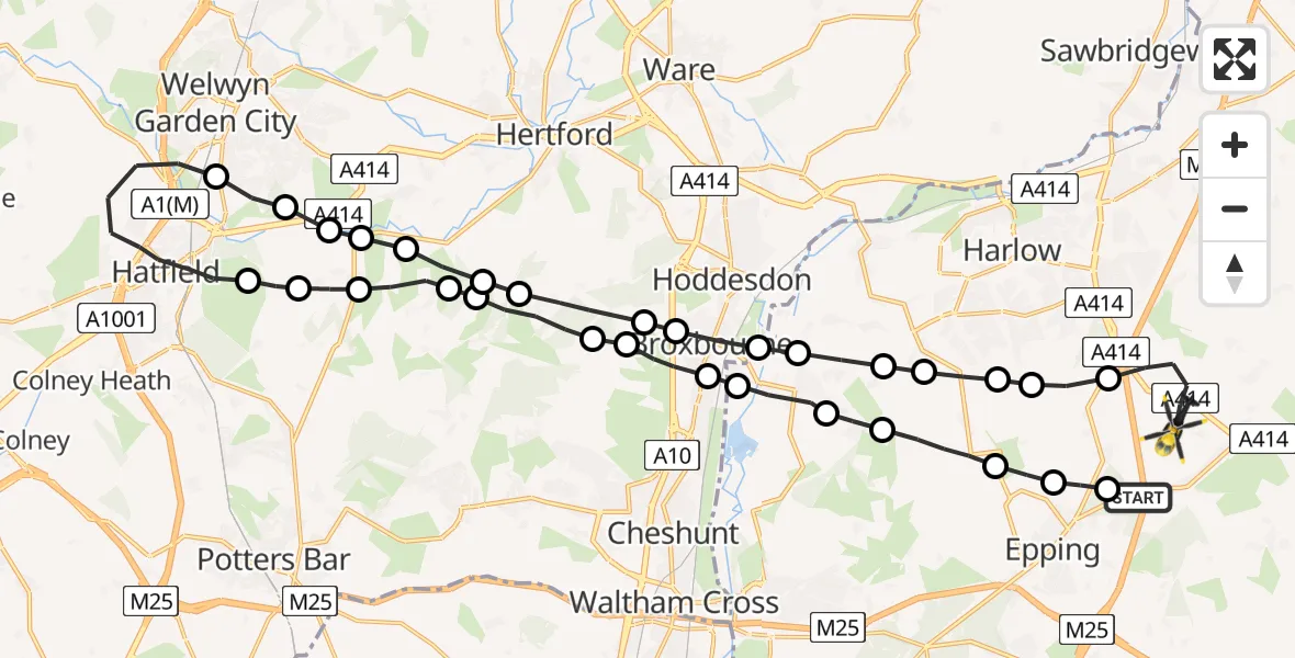 Flight route Police Helicopter North Weald Airfield - North Weald Airfield, 04 July 2026, 02:12