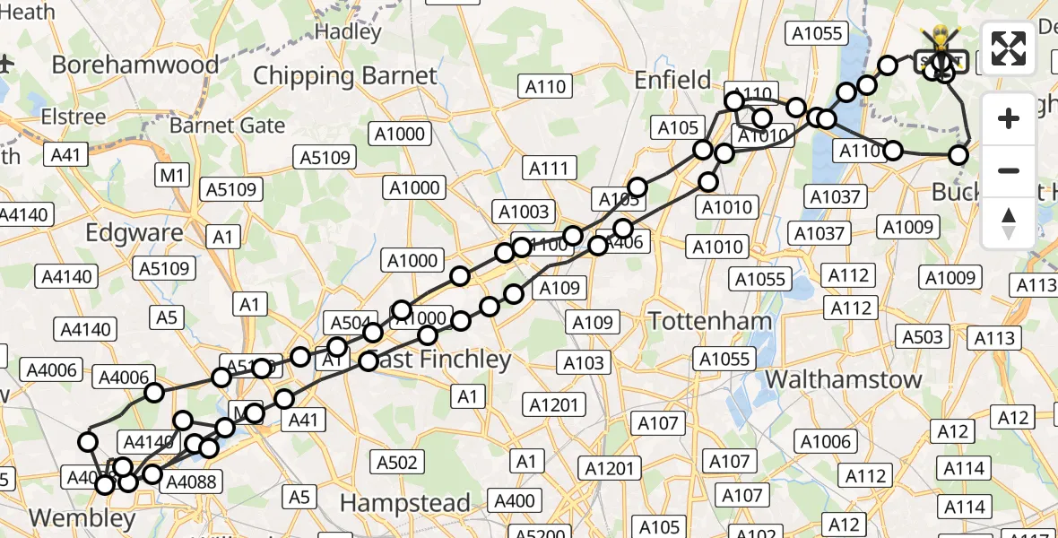Flight route Police Helicopter Metropolitan Police Air Support Unit Lippitts Hill - Sewardstonebury, 04 July 2026, 02:32