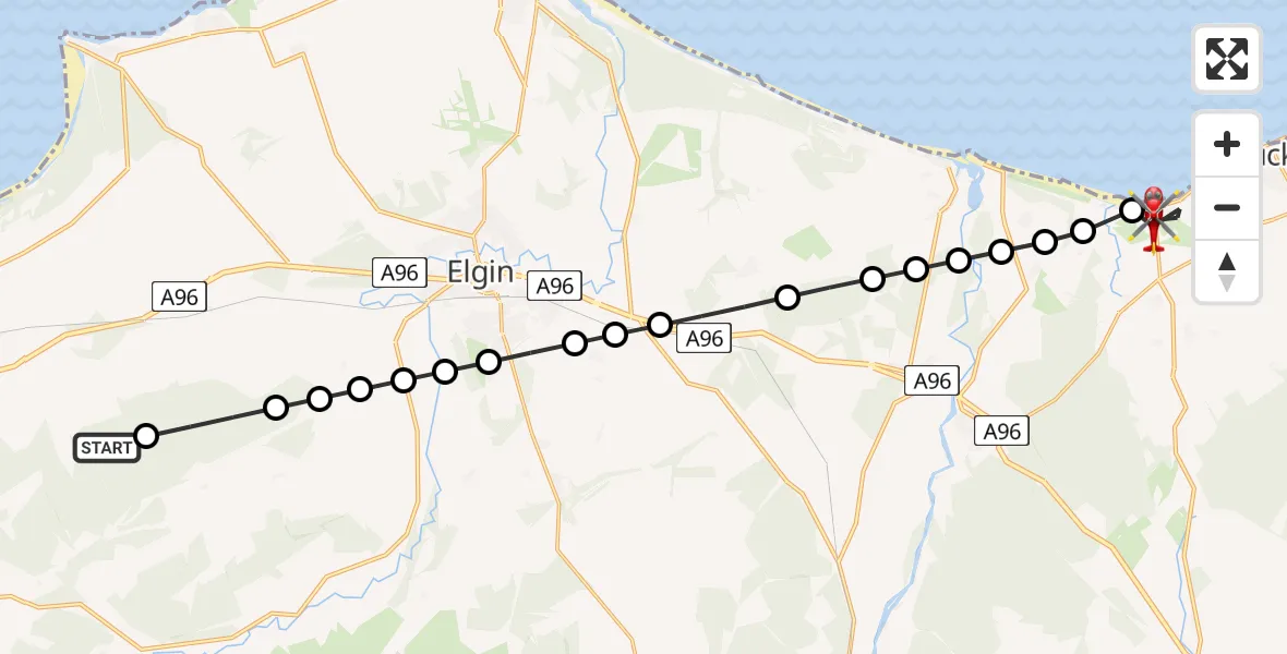 Flight route Air Ambulance Helicopter Moray - Portgordon, 04 July 2026, 02:53