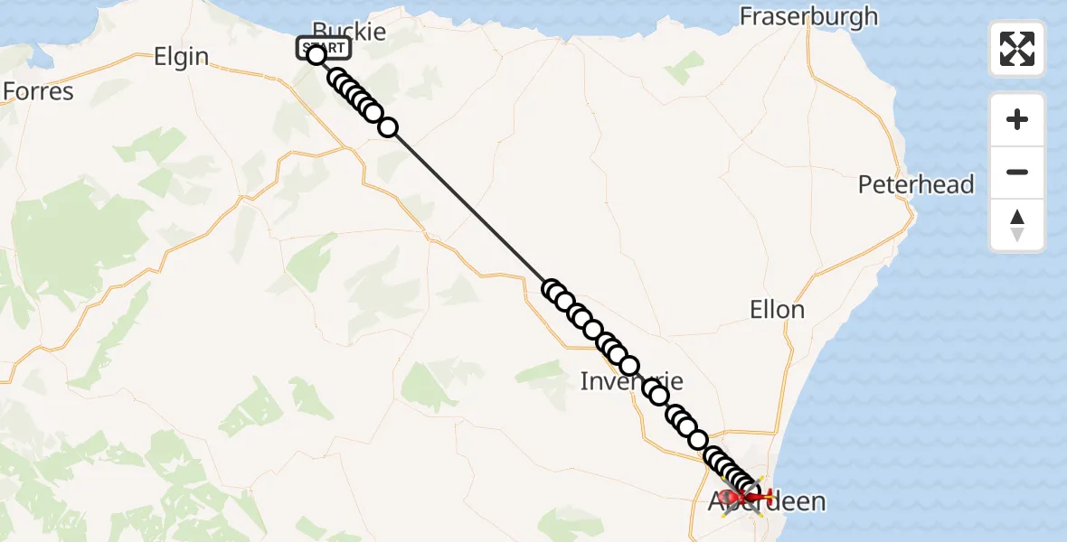 Flight route Air Ambulance Helicopter Portgordon - Rosemount, 04 July 2026, 03:24