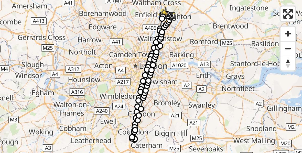 Flight route Police Helicopter Metropolitan Police Air Support Unit Lippitts Hill - Sewardstonebury, 04 July 2026, 03:45