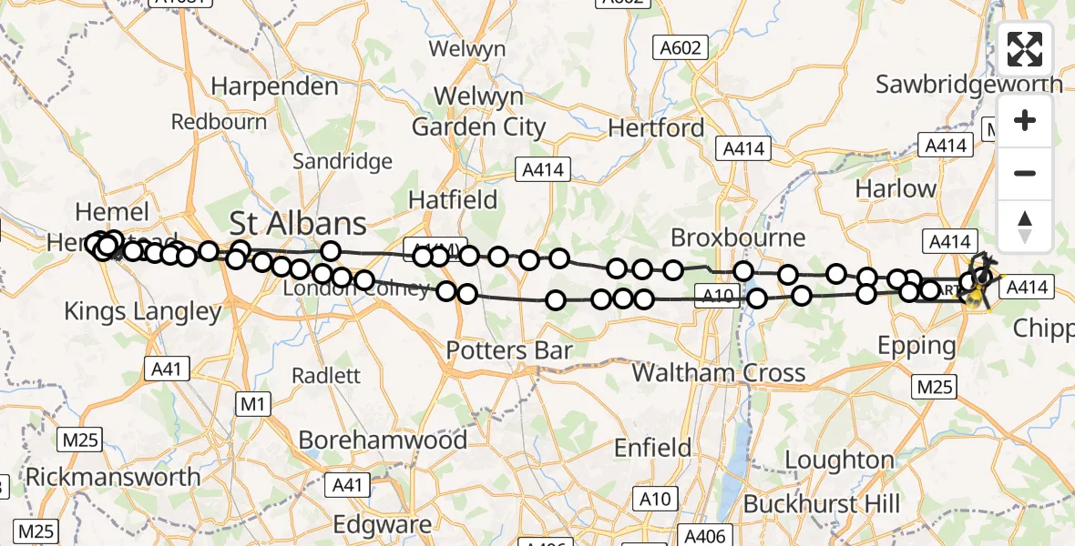 Flight route Police Helicopter North Weald Bassett - North Weald Airfield, 04 July 2026, 04:33