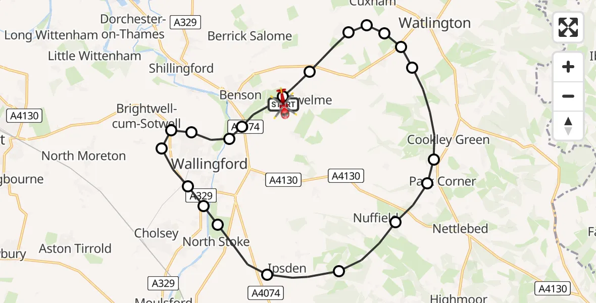 Flight route Air Ambulance Helicopter RAF Benson - RAF Benson, 04 July 2026, 07:06