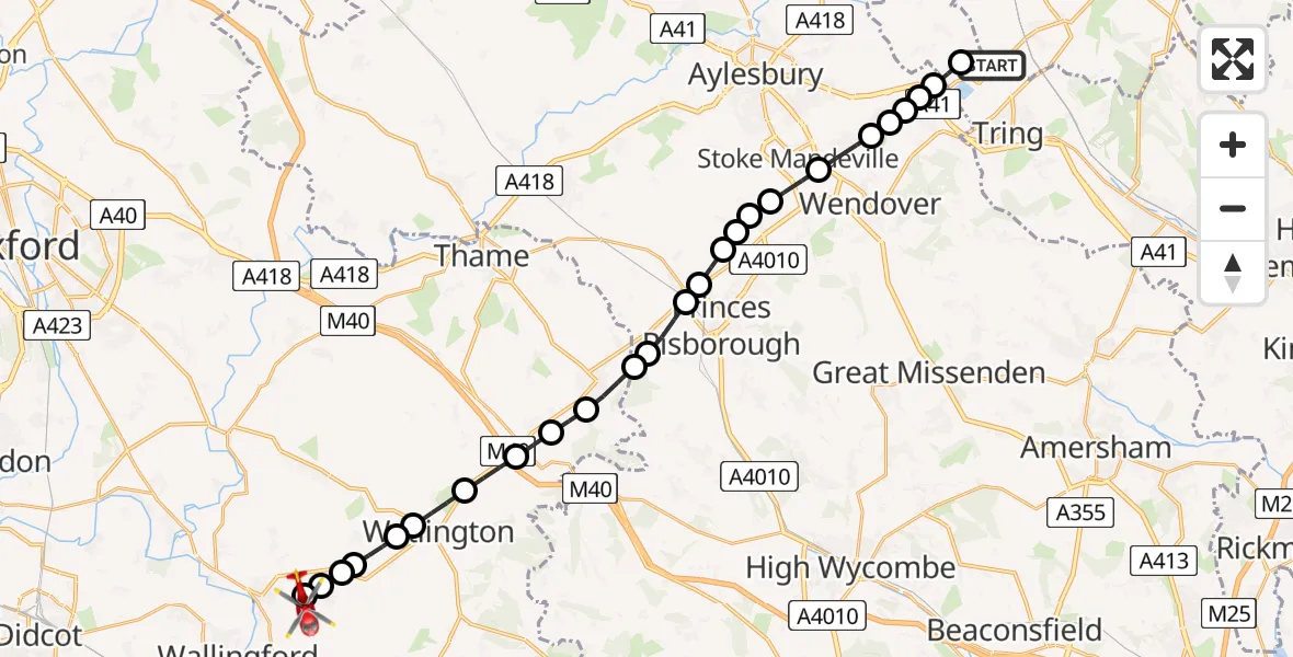 Flight route Air Ambulance Helicopter Marsworth - RAF Benson, 04 July 2026, 08:27