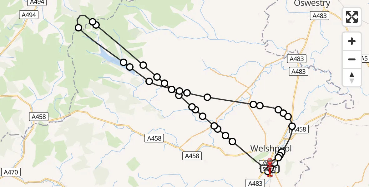 Flight route Air Ambulance Helicopter Welshpool Airport - Welshpool Airport, 04 July 2026, 08:51