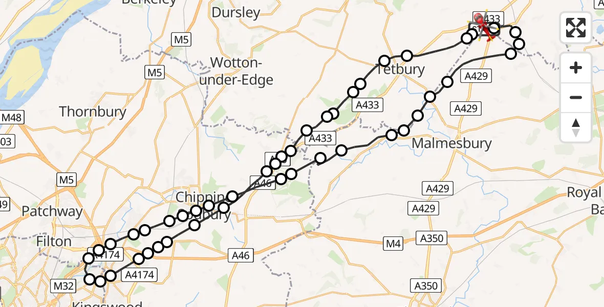 Flight route Air Ambulance Helicopter Cotswold Airport - Cotswold Airport, 04 July 2026, 09:01