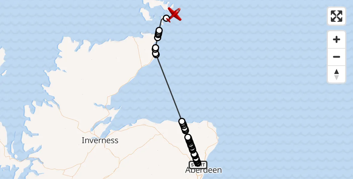 Flight route Air Ambulance Aircraft Aberdeen International Airport - North Sea, 04 July 2026, 09:23