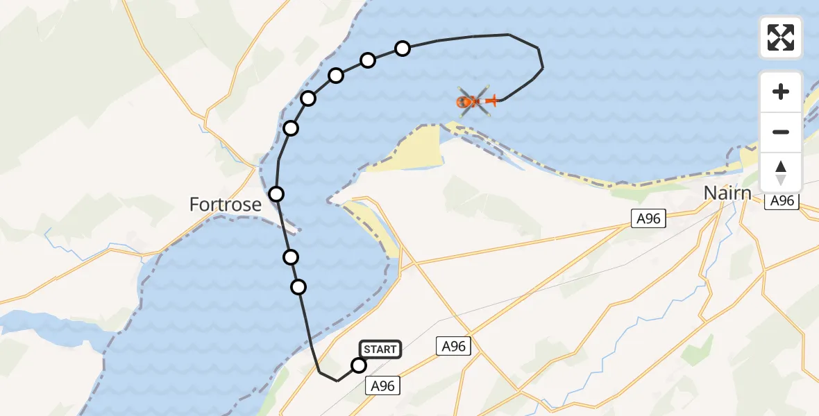 Flight route Coastguard Helicopter Inverness Airport - North Sea, 04 July 2026, 09:38