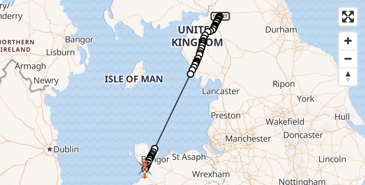 Flight route Coastguard Helicopter Carlisle Lake District Airport - Caernarfon Airport, 04 July 2026, 09:39