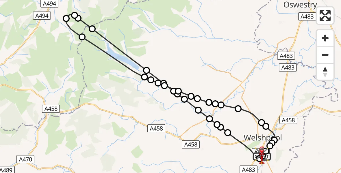 Flight route Air Ambulance Helicopter Welshpool Airport - Welshpool Airport, 04 July 2026, 09:52