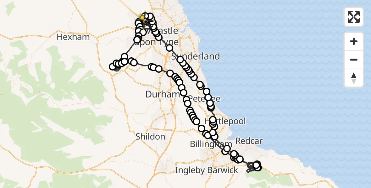Flight route Police Helicopter Kenton - Woolsington, 04 July 2026, 10:21