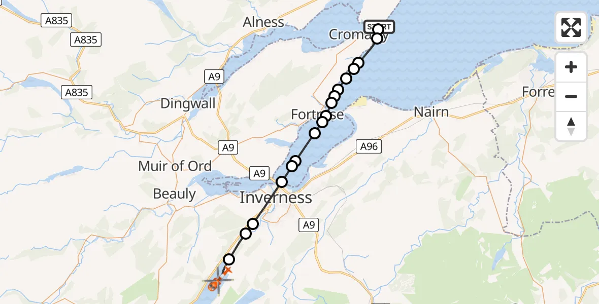 Flight route Coastguard Helicopter Cromarty - Loch Ness, 04 July 2026, 10:27