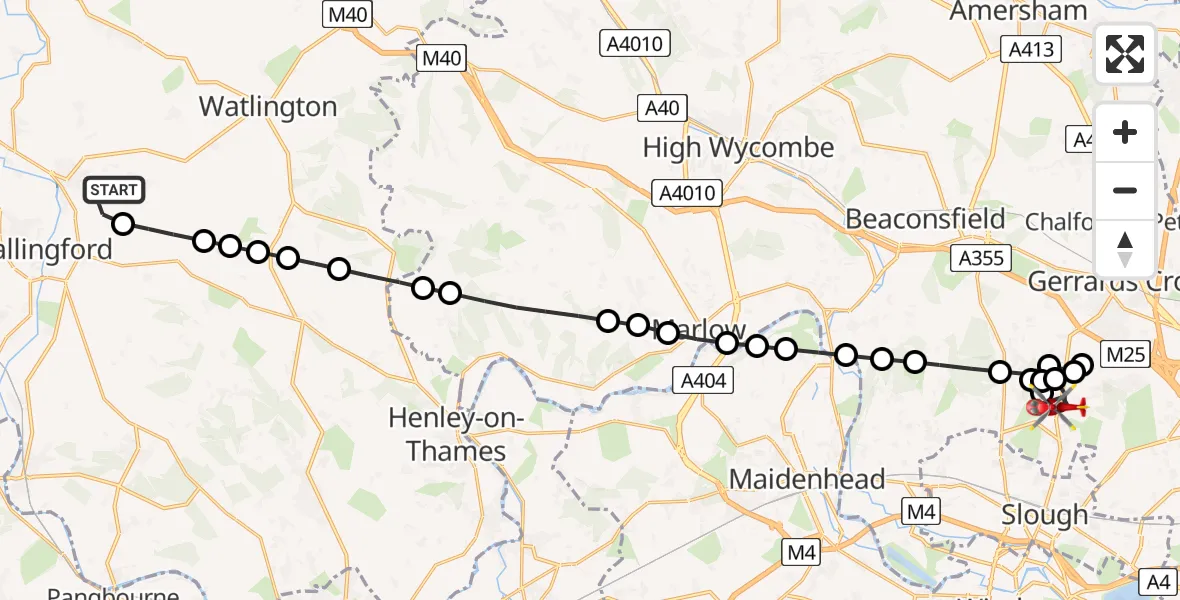 Flight route Air Ambulance Helicopter RAF Benson - Stoke Poges, 04 July 2026, 10:36