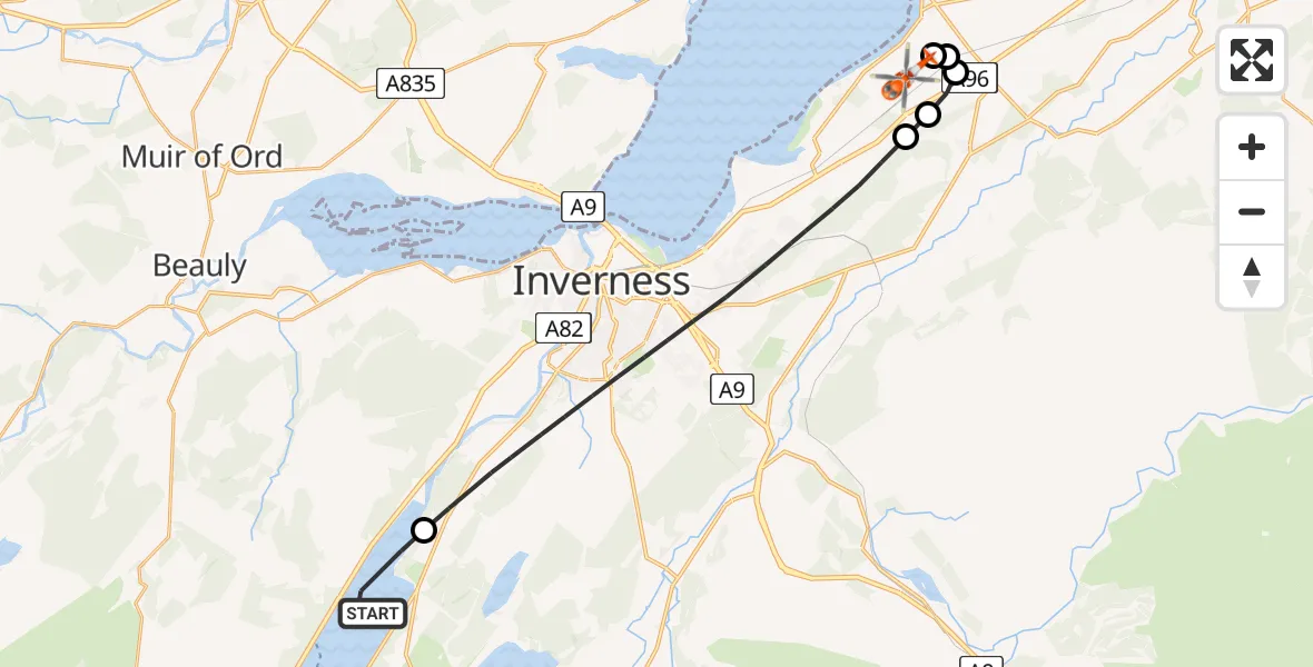 Flight route Coastguard Helicopter Loch Ness - Inverness Airport, 04 July 2026, 10:55