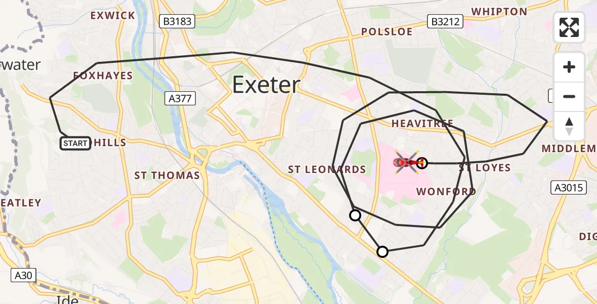 Flight route Air Ambulance Helicopter Exeter - Royal Devon & Exeter Hospital, 04 July 2026, 11:11