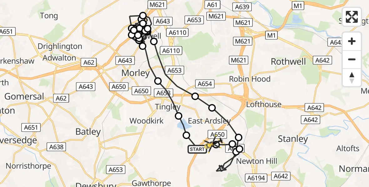 Flight route Police Helicopter East Ardsley - Brandy Carr, 04 July 2026, 11:22