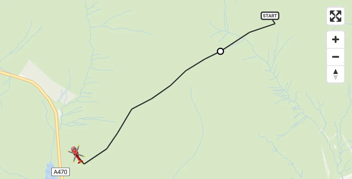 Flight route Air Ambulance Helicopter Llanfrynach - Glyn Tarell, 04 July 2026, 11:22