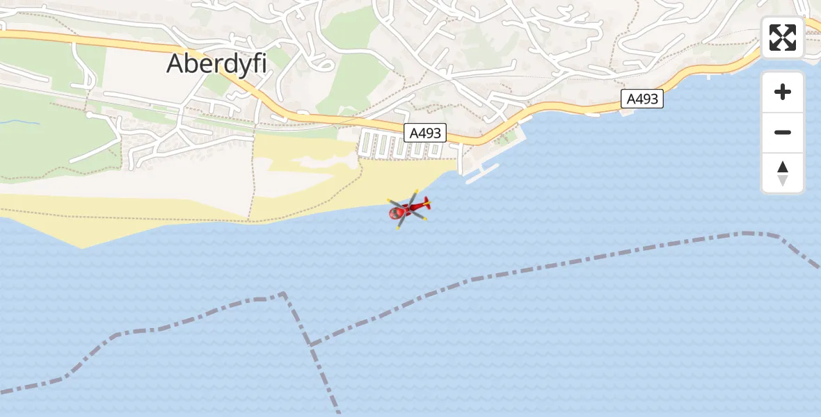 Flight route Air Ambulance Helicopter Aberdyfi - Aberdyfi, 04 July 2026, 12:17