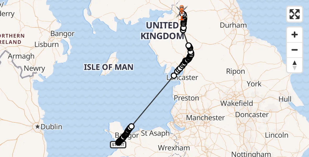 Flight route Coastguard Helicopter Caernarfon Airport - Carlisle Lake District Airport, 04 July 2026, 12:44