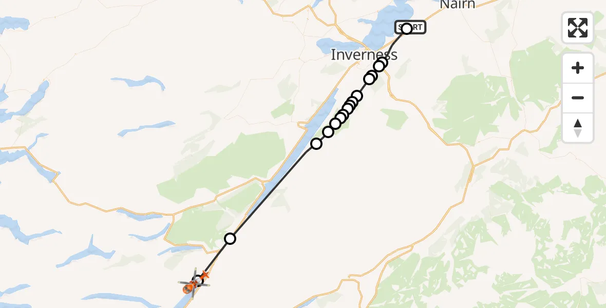 Flight route Coastguard Helicopter Inverness Airport - Highland, 04 July 2026, 13:22