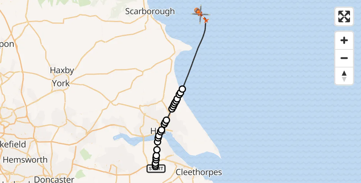 Flight route Coastguard Helicopter Humberside Airport - North Sea, 04 July 2026, 13:51