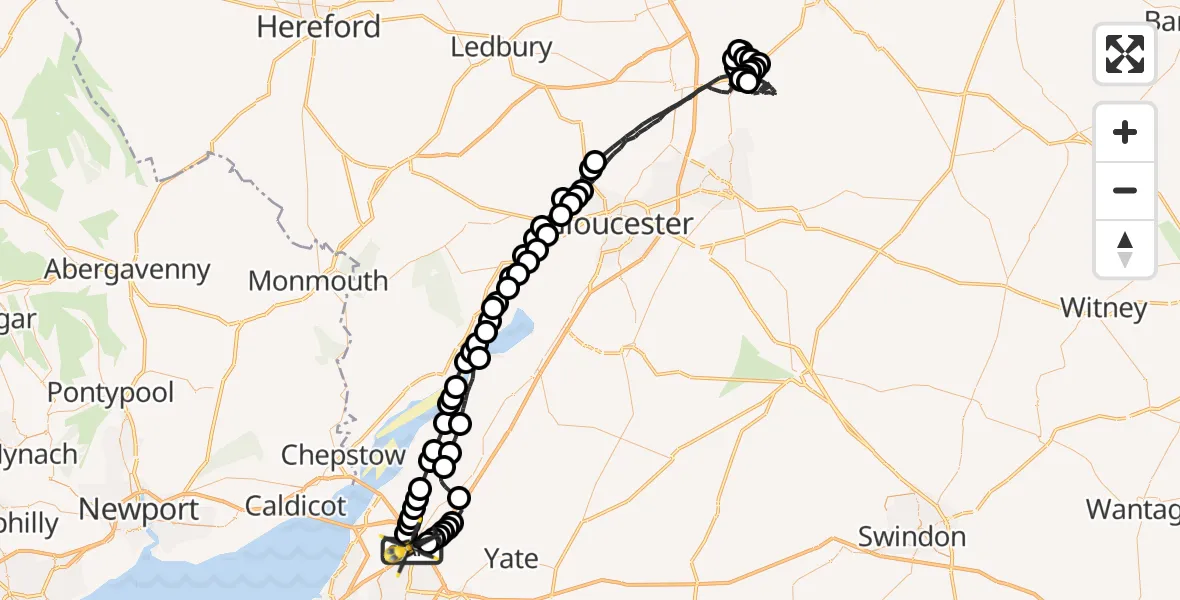 Flight route Police Helicopter Almondsbury - Almondsbury Helicopter Base, 04 July 2026, 13:51
