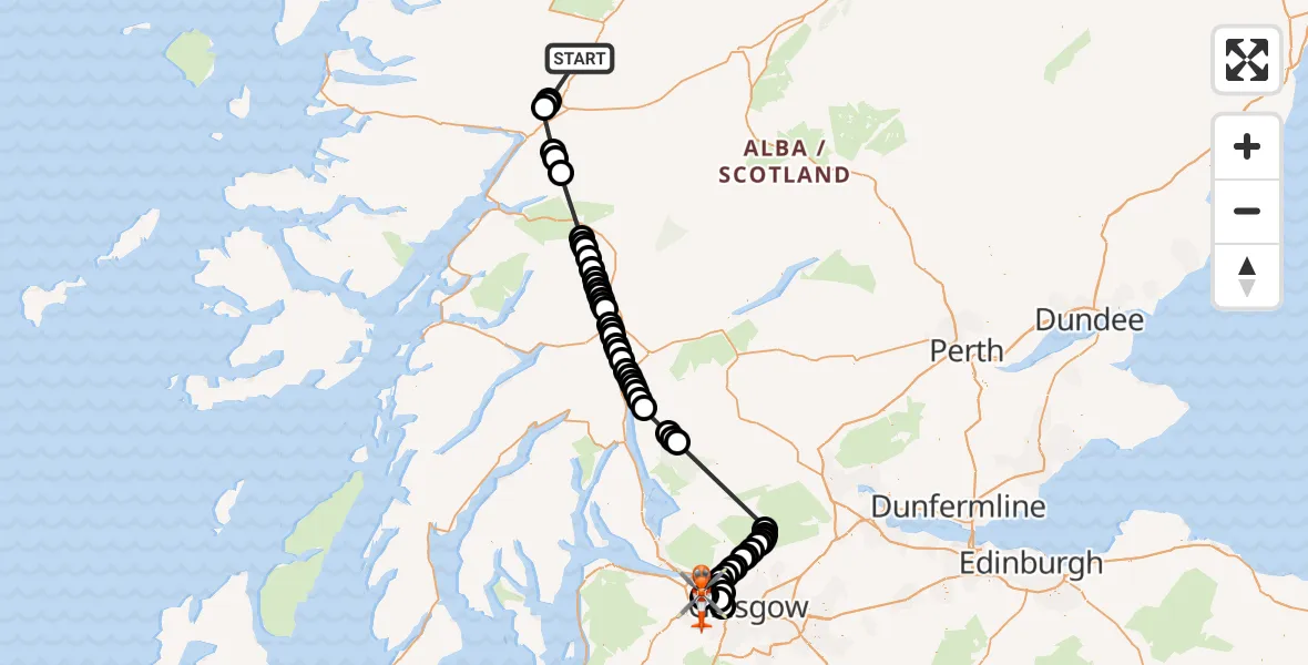 Flight route Coastguard Helicopter Highland - Glasgow Airport, 04 July 2026, 13:56
