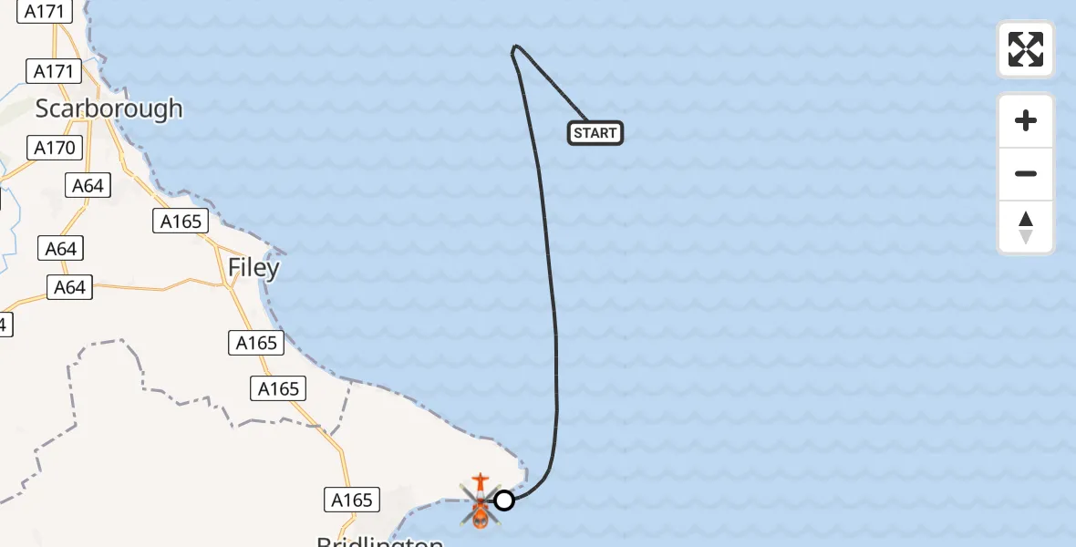 Flight route Coastguard Helicopter North Sea - Flamborough, 04 July 2026, 14:17