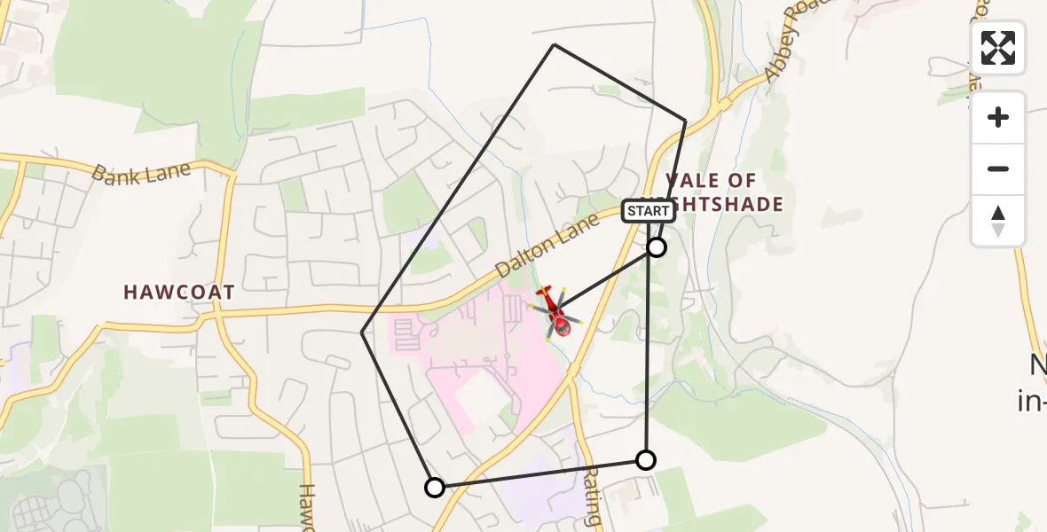 Flight route Air Ambulance Helicopter Dalton-in-Furness - Dalton-in-Furness, 04 July 2026, 14:22