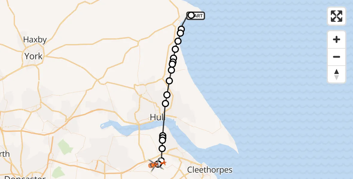Flight route Coastguard Helicopter Flamborough - Humberside Airport, 04 July 2026, 14:43
