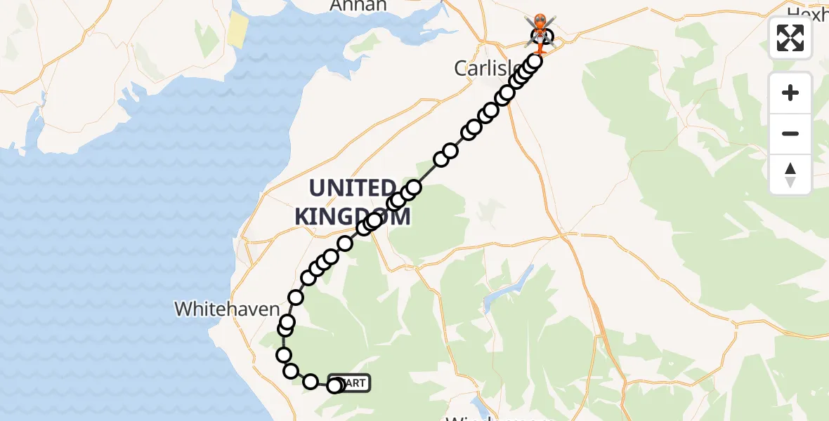 Flight route Coastguard Helicopter Wast Water - Carlisle Lake District Airport, 04 July 2026, 14:45