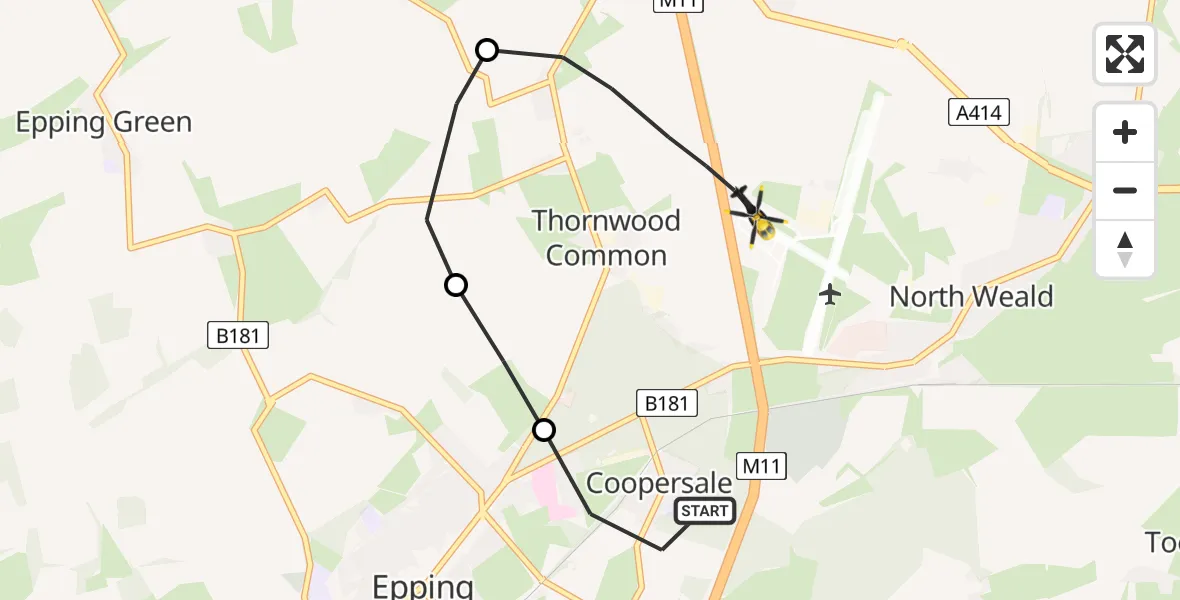 Flight route Police Helicopter Epping - North Weald Airfield, 04 July 2026, 15:11