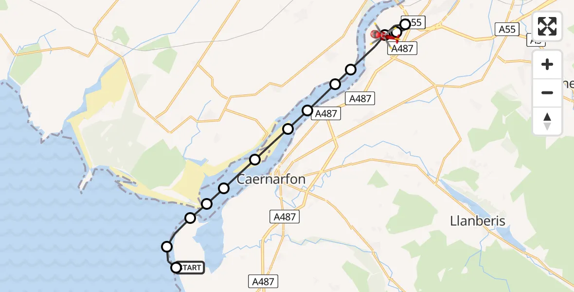Flight route Air Ambulance Helicopter Caernarfon Airport - Pentir, 04 July 2026, 15:23
