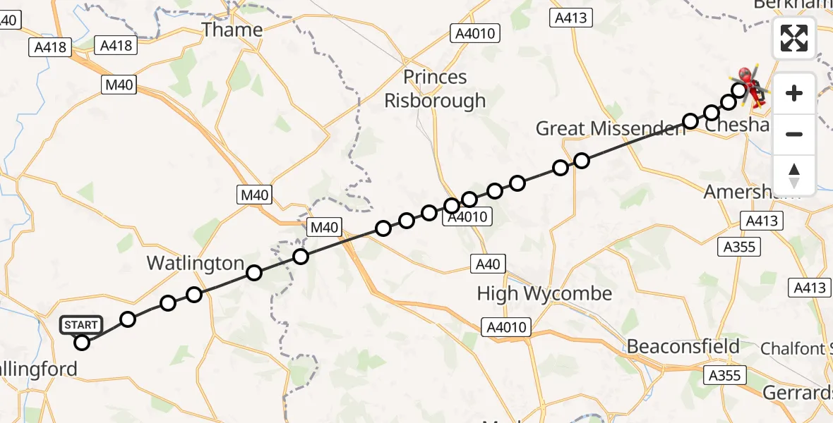Flight route Air Ambulance Helicopter RAF Benson - Chesham, 04 July 2026, 15:39