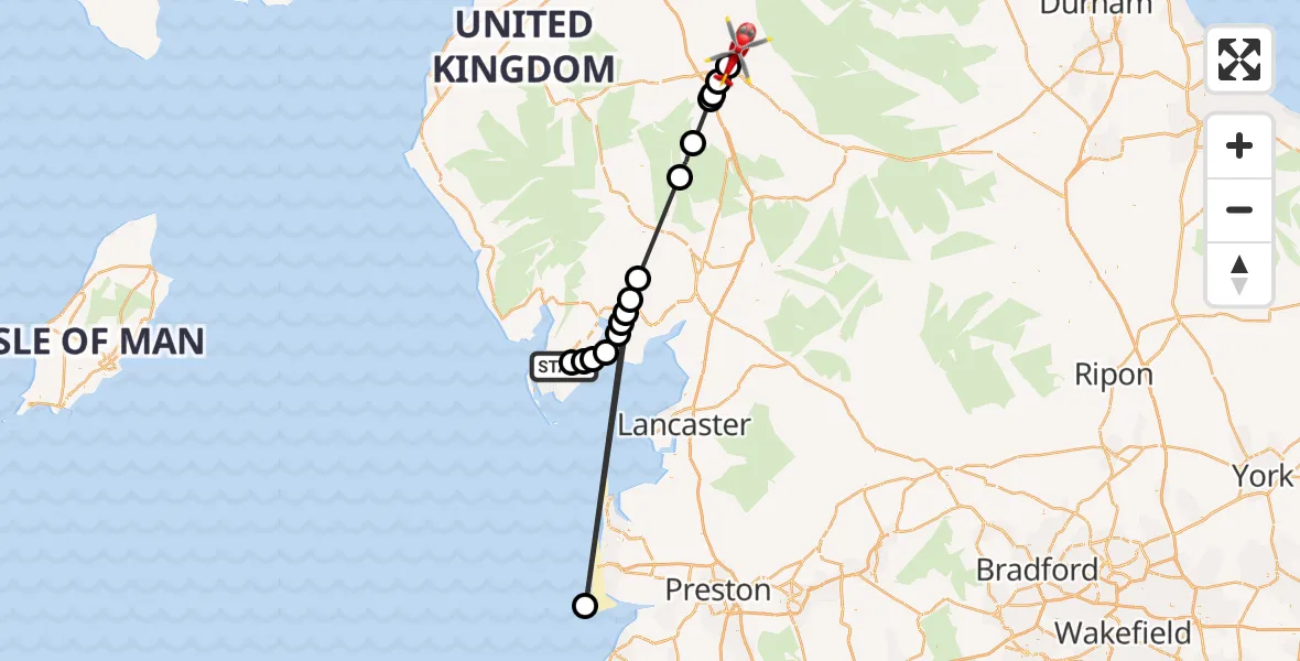 Flight route Air Ambulance Helicopter Dalton-in-Furness - Langwathby, 04 July 2026, 16:05