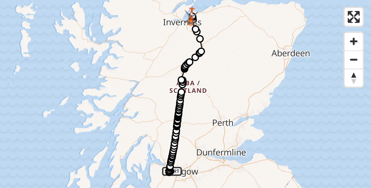 Flight route Coastguard Helicopter Glasgow Airport - Inverness Airport, 04 July 2026, 16:37