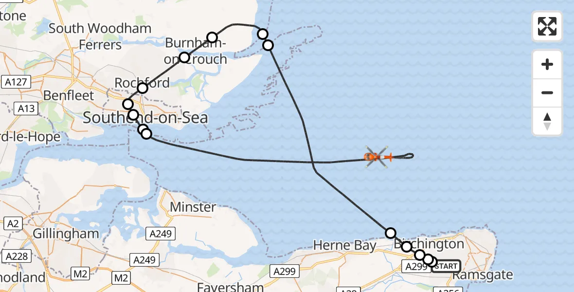 Flight route Coastguard Helicopter Manston Airport - North Sea, 04 July 2026, 16:42